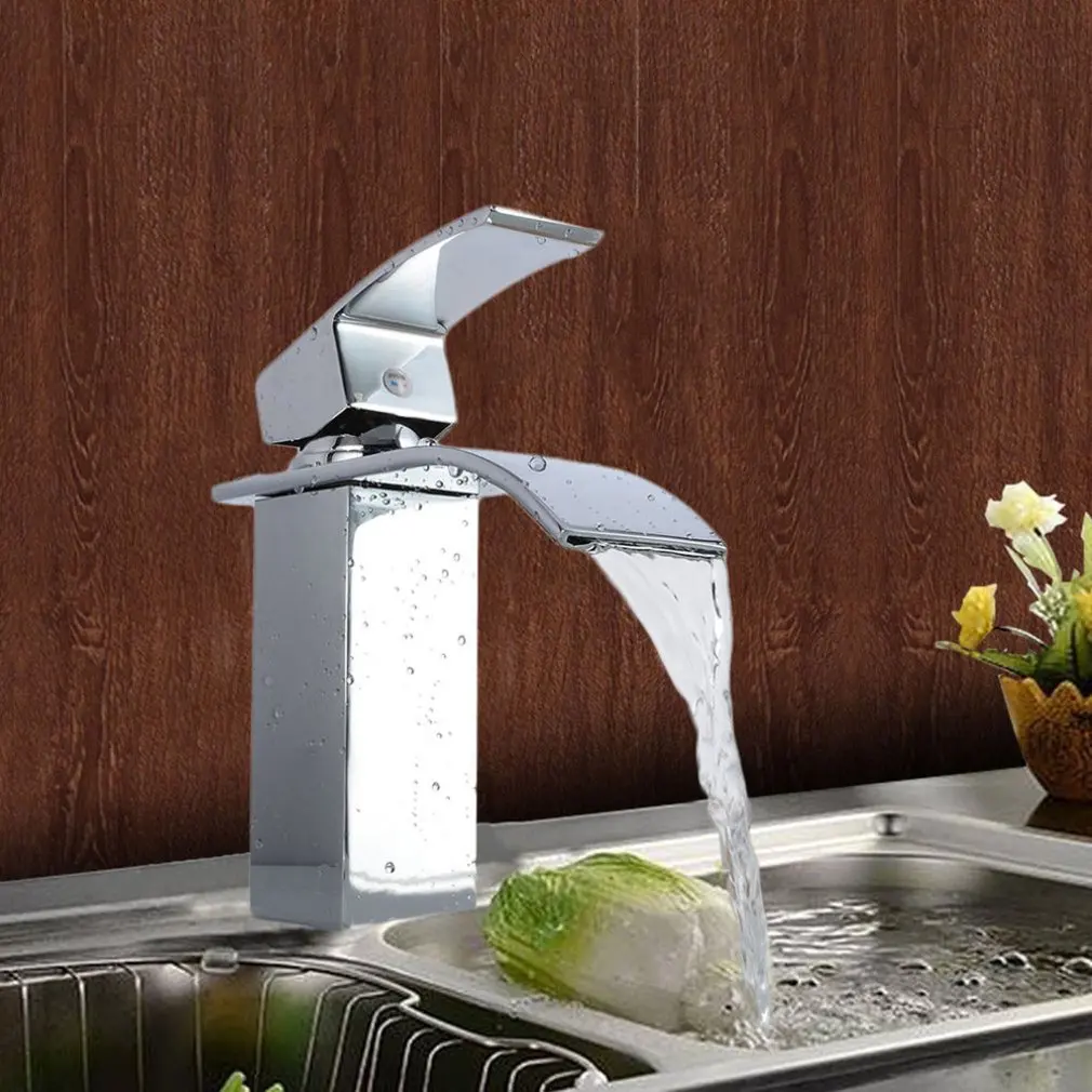 

Copper Waterfall Hot And Cold Water Faucet Basin Basin Single Hole Faucet Wide Mouth Waterfall Faucet