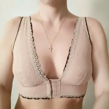 

Womens Lace Bra Plus Size Sexy Lace Lingerie Wireless Period Deep V Bra Comfort Low Back Wear Brassiere Top