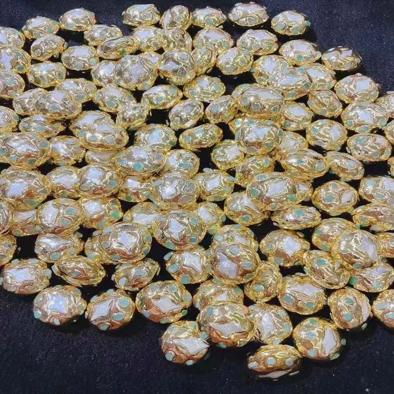 

2020 24K Space Beads Jewelry Finding Natural Pearl Connector Beads DIY Making Pearl Jade Beads 10pcs Round