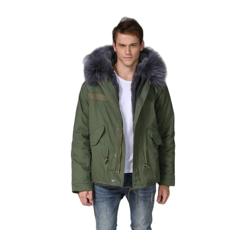 Parka corta para hombre, abrigo forrado de piel sintética gris, gruesa de Invierno, Blazer de punto|Parkas| -