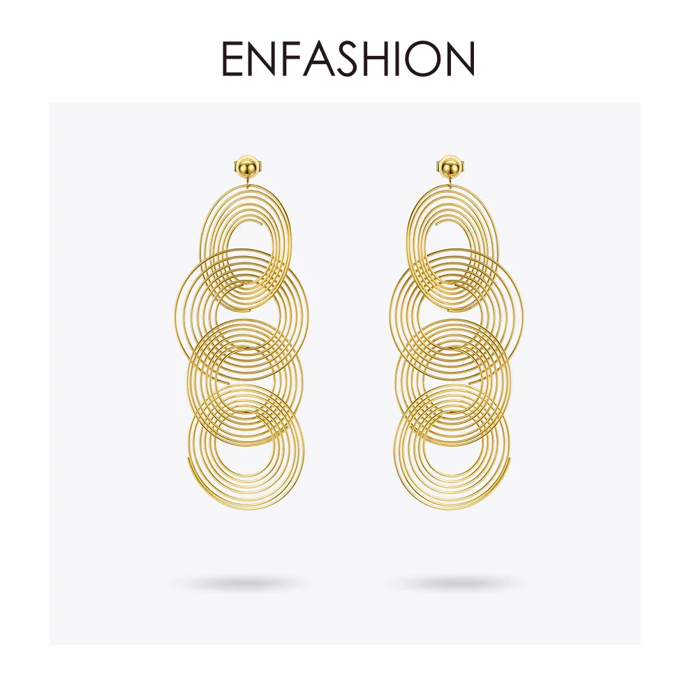 ENFASHION Boho Multi-layer Circle Drop Earrings For Women Gold Color Round Long Dangle Earings Fashion Jewelry Pendientes E1110