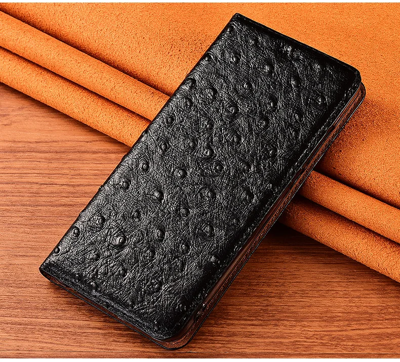 For iPhone 13 14 Pro Max i14 i13 pro Ostrich Veins Genuine Leather Flip Cover Case For iPhone 13 Mini 13Pro iphone 12 pro max silicone case