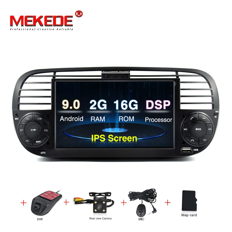 MEKEDE ips DSP 1024X600 Автомобильный gps Android 9,0 Bluetooth четырехъядерный автомобильный Dvd медиаплеер для FIAT 500 автомобильный радио мультимедиа - Цвет: add camera DVR