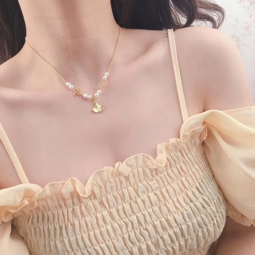 

Butterfly Home Korean-style Lucky Clover 14k Gold 3-4 round Glare Virgine Pearl Necklace Syjs68k68gi