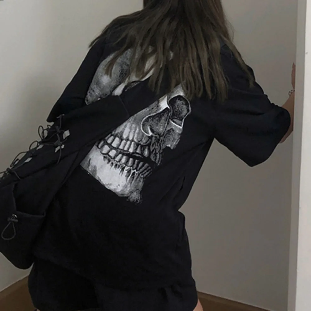 

Summer Gothic Skull Print T shirt Women Casual kpop punk Harajuku Loose tops Hip Hop Black T-Shirts Punk Streetwear Harajuku