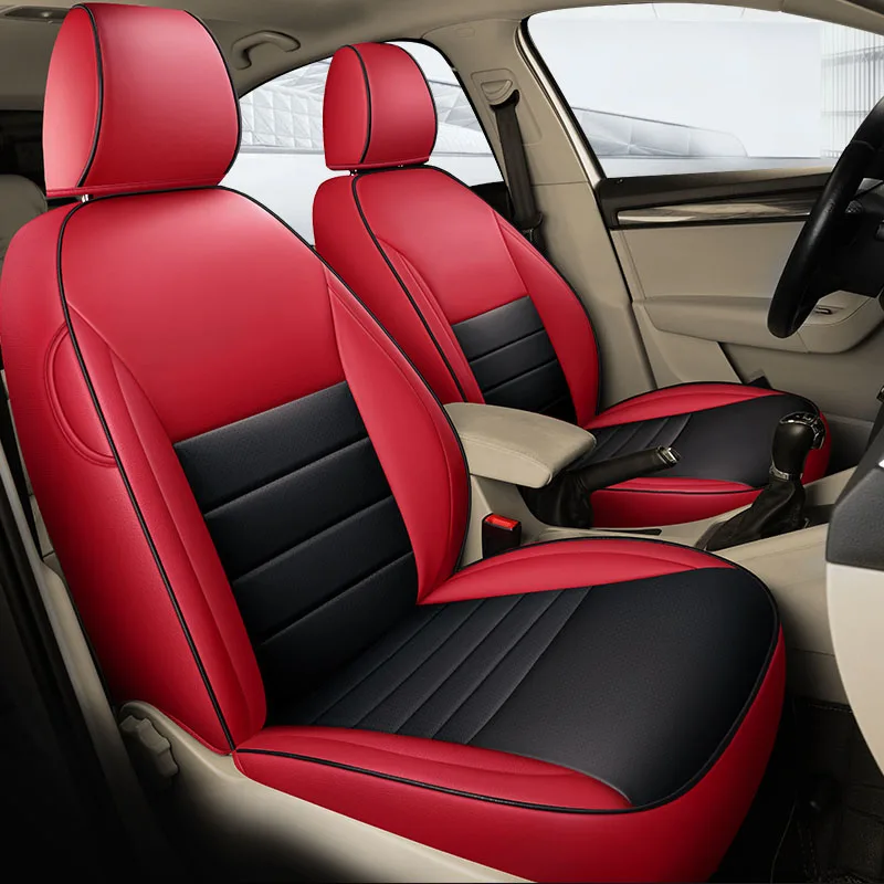 BLACK RED Чехлы для автомобильных сидений кожаные для авто skoda octavia a5 a7 автомобильные чехлы для сидений для автомобилей аксессуары автомобильные аксессуары Стайлинг - Название цвета: BLACK RED