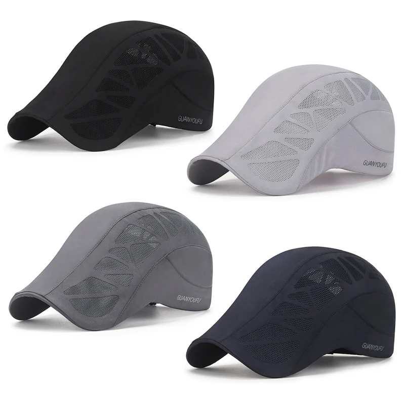 Newsboy Hat Summer Driver Hat Newsboy Cap Breathable Mesh Men Caps Male Outdoor Golf Cycling Panama Vintage Unisex Mesh Berets Flat Hats