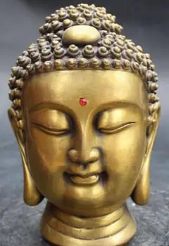 

7" Tibet Buddhism Bronze Shakyamuni Amitabha Sakyamuni Buddha Head Bust Statue