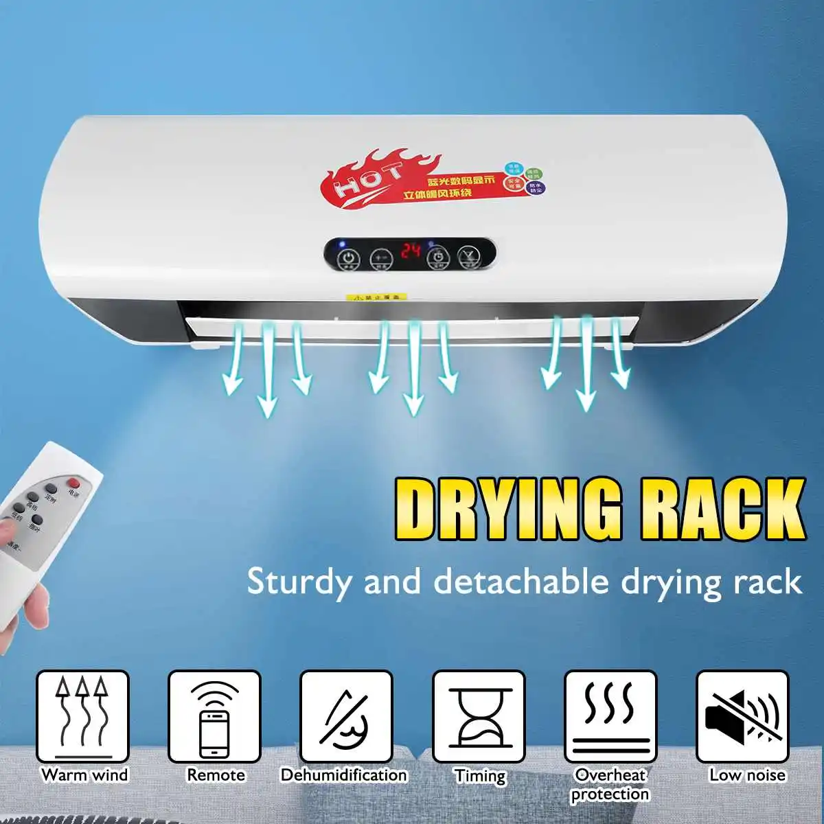 

LED Air Conditioning Electric Heater Wall Mounted 2000W Air Conditioner PTC Electric Heater 8 hour Timer Heater Dehumidifier