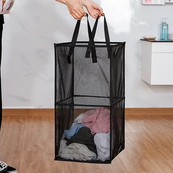 

Toys box Dirty Laundry Basket Clothes Storage Basket For Soiled Clothes Foldable Magic Box Double-deck Mesh Transparent Case