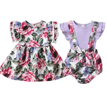 

Newborn Infant Kids Baby Girl Sister Matching 2Pcs Lace Floral Bodysuit Jumpsuit Clothes Tutu Dresses Outfit 0-5T