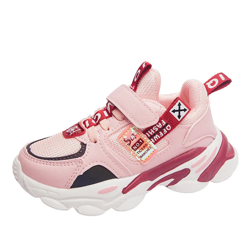 Новинка; спортивная детская обувь; Повседневные детские кроссовки для мальчиков и девочек; сезон весна-осень; сетчатая повседневная обувь на липучке; дышащая обувь для бега - Цвет: B202 Pink