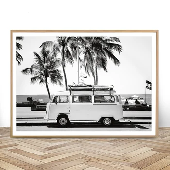 

Camper Van Beach Print Surf Art Boho Decor Retro Black and White California Ocean Poster and Prints Modern Living Room Pictures