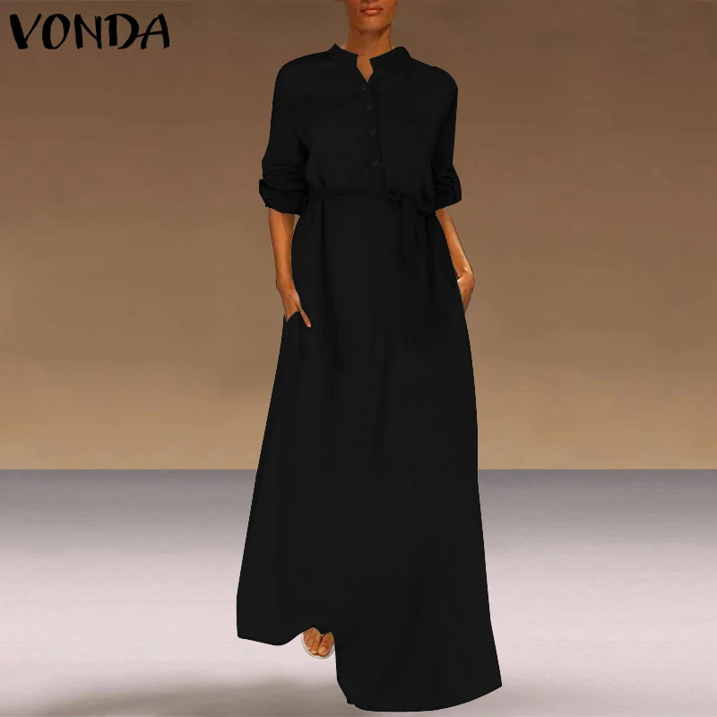 Белое длинное платье VONDA женский сарафан осеннее повседневное вечернее платье офисное женское платье богемное платье для женщин размера плюс