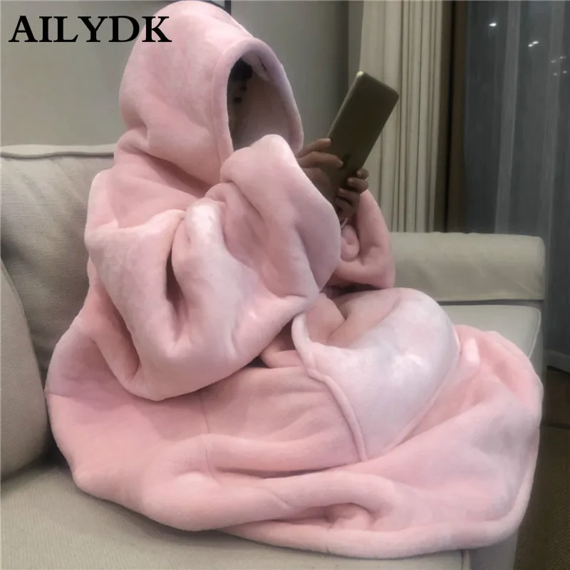 Winter Thick Comfy TV Blanket Sweatshirt Solid Warm Hooded Blanket Adults and Children Fleece Weighted Blankets for Beds Travel