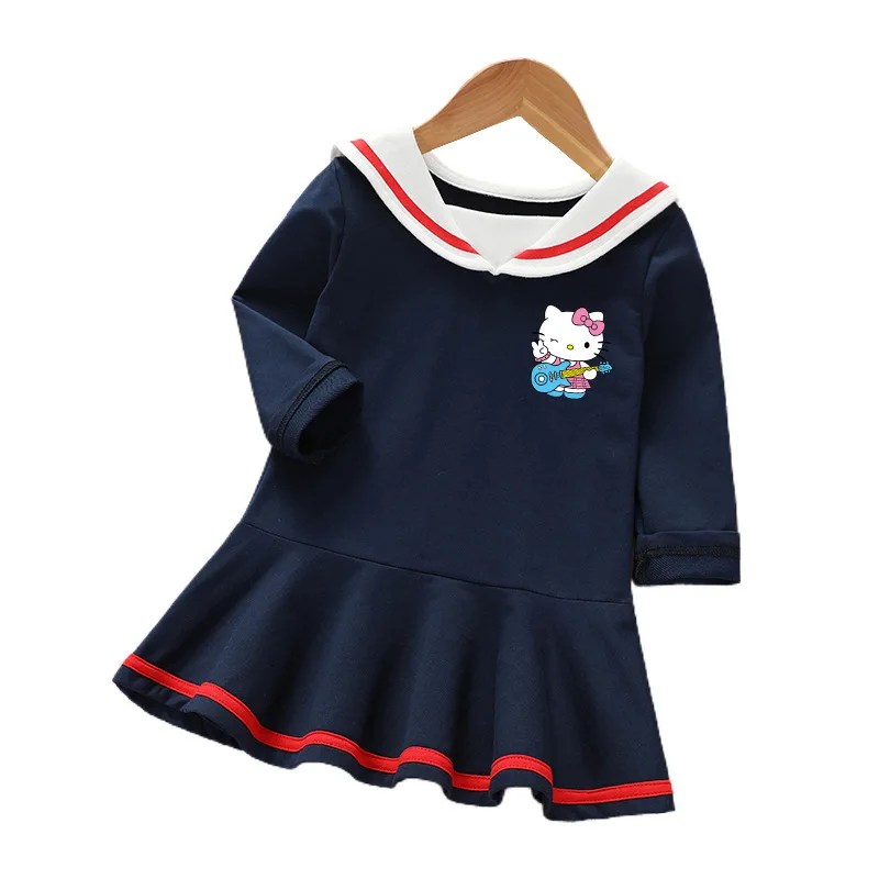 thumbnail image 1 of Hello Kitty nueva ropa para niños primavera y otoño niña algodón vestido con volantes de manga larga bebé lindo estilo universitario falda para niñas, 1 of 4