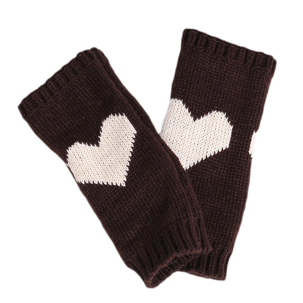 Женские зимние перчатки с принтом сердца, мягкие перчатки без пальцев, теплые вязаные перчатки, черный, белый, красный, серый цвет, guantes mujer