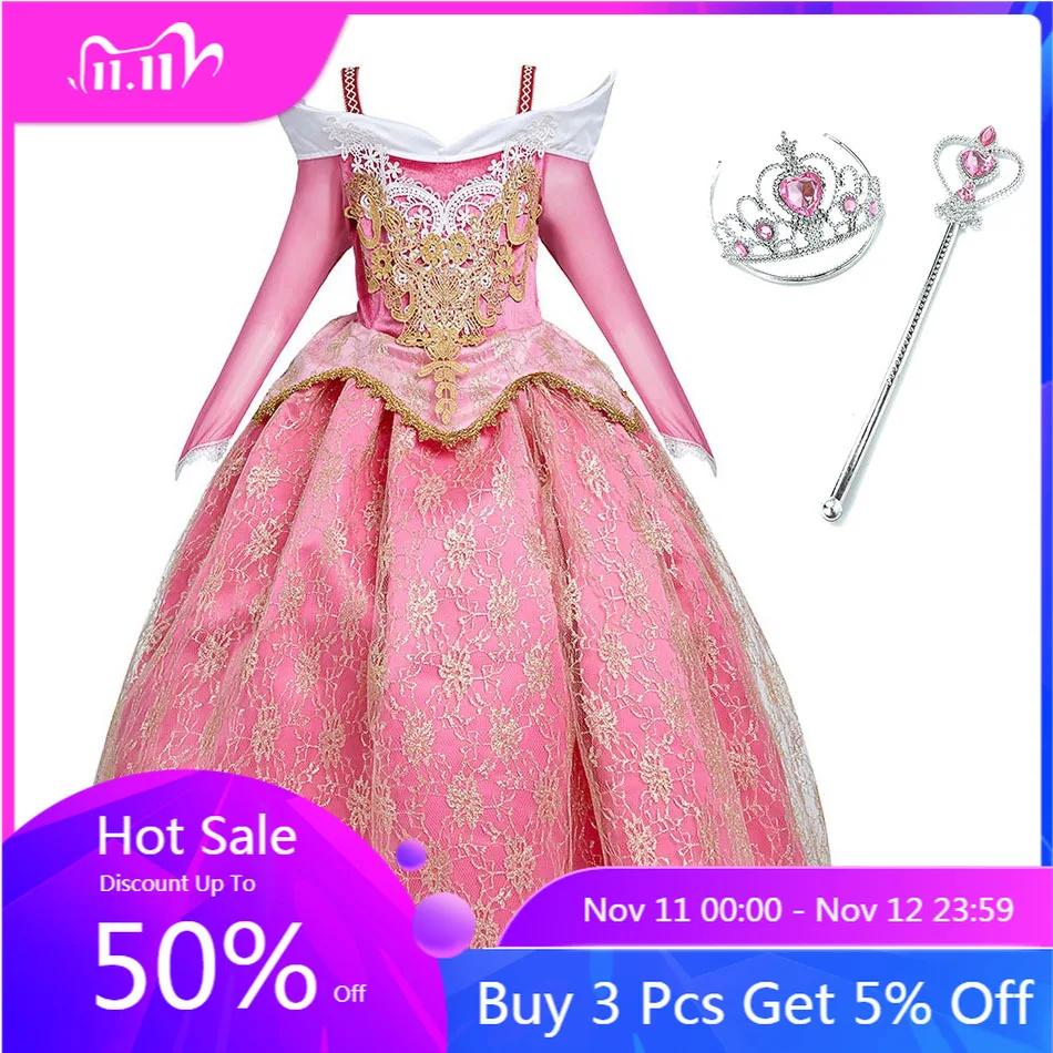 

Girl Sleeping Beauty Costume Children Aurora Dress Up Clothes Kids Elegant Halloween Princess Party Ball Gown for 4 6 8 10 Year