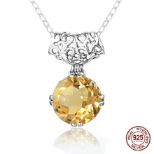 

SILVER PARTY New Round Sterling Silver Citrine Vintage Pendant For Women Luxury Jewelry Accessory Anniversary Best Gift Hot Sale
