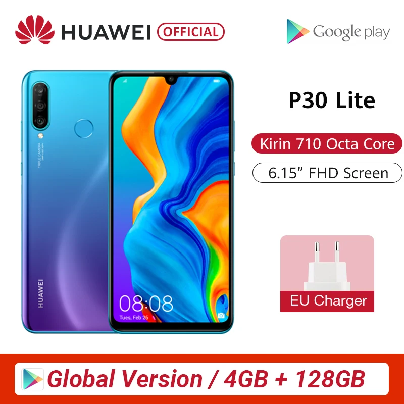 Глобальная версия huawei P30 Lite смартфон тройной Камера s 4G 128G Kirin 710 32MP Фронтальная камера 6,15 ''Full Экран NFC