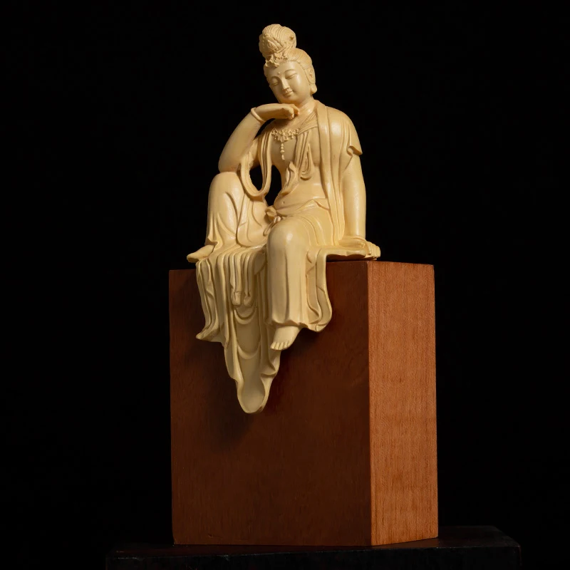 13 см Guanyin Bodhisattva резьба из самшита статуя Будды предметы домашнего декора