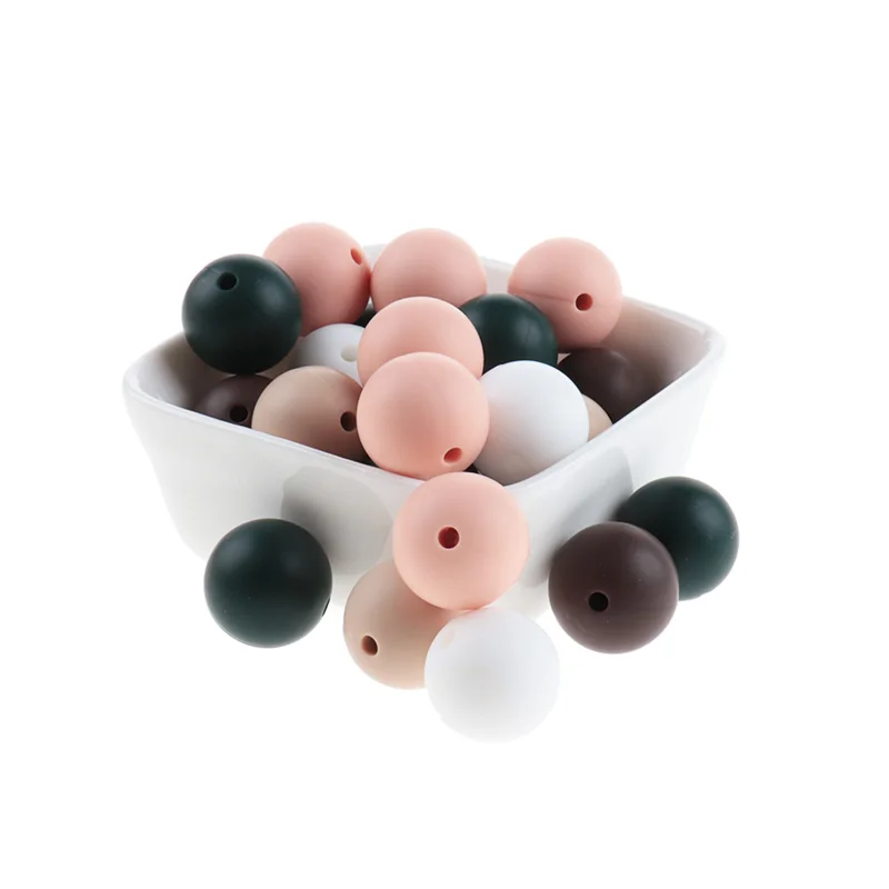 200 개 실리콘 구슬 15mm 라운드 구슬 Teether 치아 젖꼭지 체인 구슬 진주 용품 BPA 무료 실리콘 Teethers
