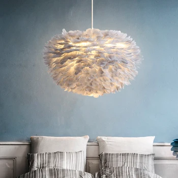 

Modern Pendant Lights Feather Lamp Bedroom Hanging Lamp Goose Feather Hanglamp Loft Nordic Pendant Lamp Living Room Bedside E27