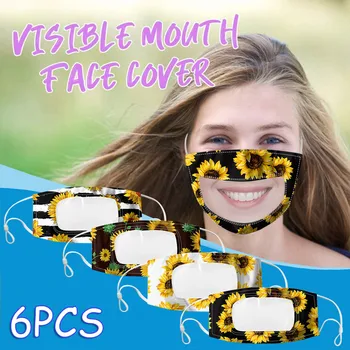 

6PCS Smile Communicator Face Mask with Clear Mouth Expression Lip Reading Mask Filter Washable Bandana Face Cover 2020#3