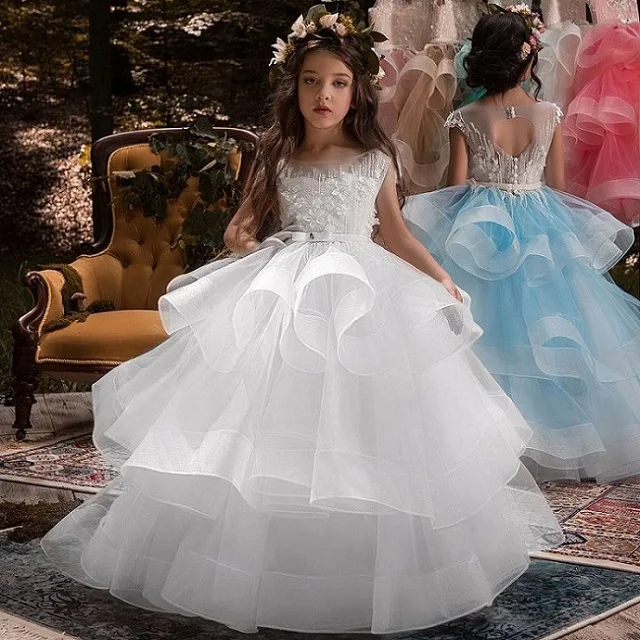 Новое элегантное платье с цветочным узором для девочек на свадьбу элегантное вечернее платье принцессы для девочек от 4 до 14 лет - Цвет: white