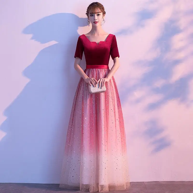 Элегантные платья для выпускного вечера с коротким рукавом Cheongsam Robe De Soiree изысканное китайское женское шикарное вечернее платье-макси с v-образным вырезом - Цвет: Claret 3