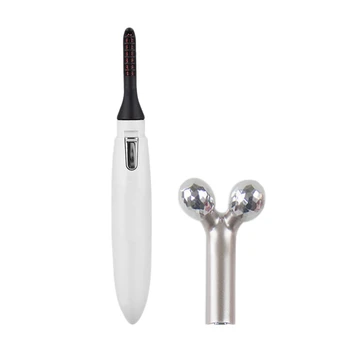 

2In1 Y Shape Roller Massager Electric Heated Eyelash Curler Eye Lashes Curling Tool Enhancer(Silver White)