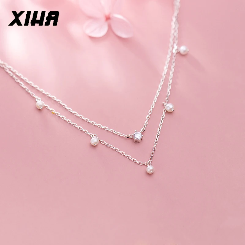 XIHA Настоящее чистое Серебряное колье 925 пробы ожерелье для женщин многослойные жемчужные бусины цепные Чокеры для девочек ювелирные изделия аксессуары