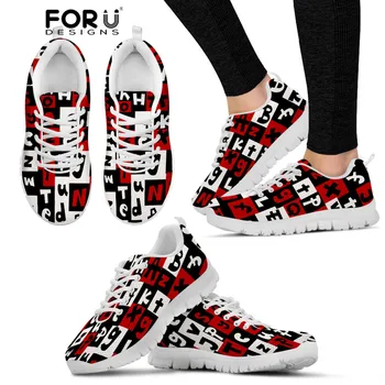 

FORUDESIGNS Women's Lettr Words Pattern Girls Fashion Soft White Tops Sneakers Femme Lace Up Platform Trainers Zapatos de Mujer