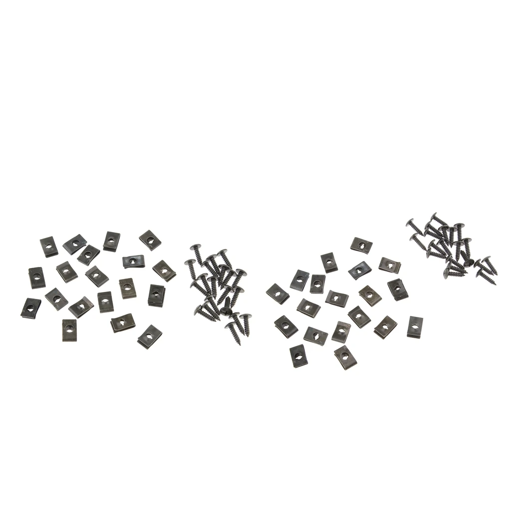 40x Metal Fastener U-Type Clips and Screws Retainers Rivets for Car Bumper