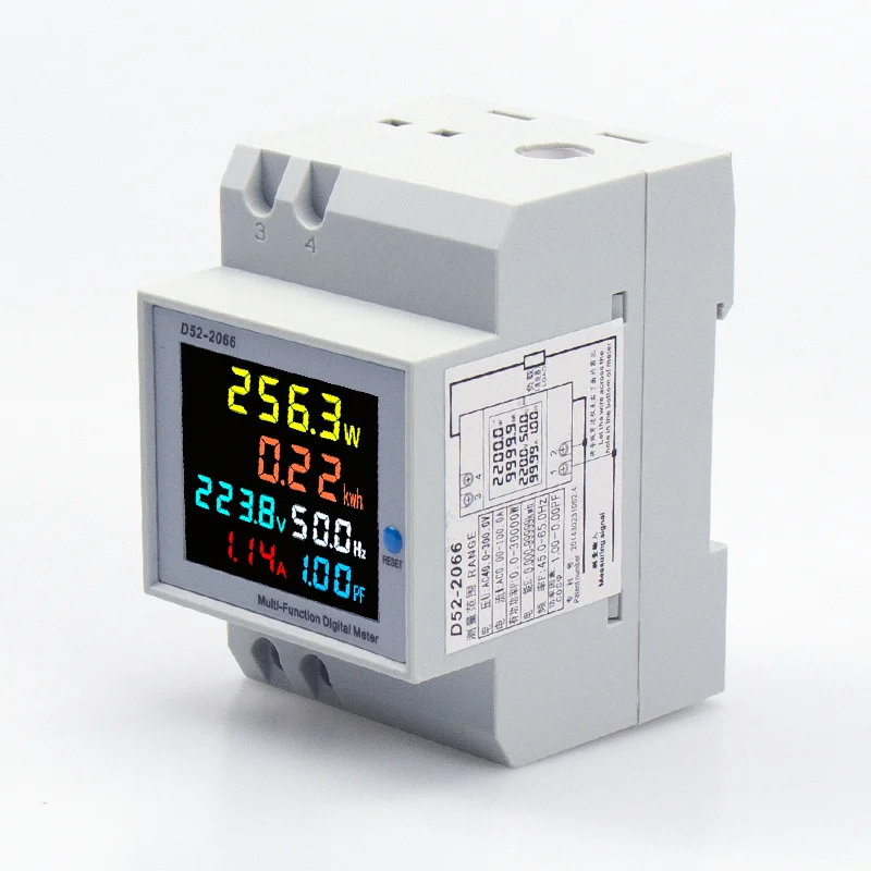 LCD color  screen rail type 220V voltage and current power frequency factor household smart energy meter  D52-2066