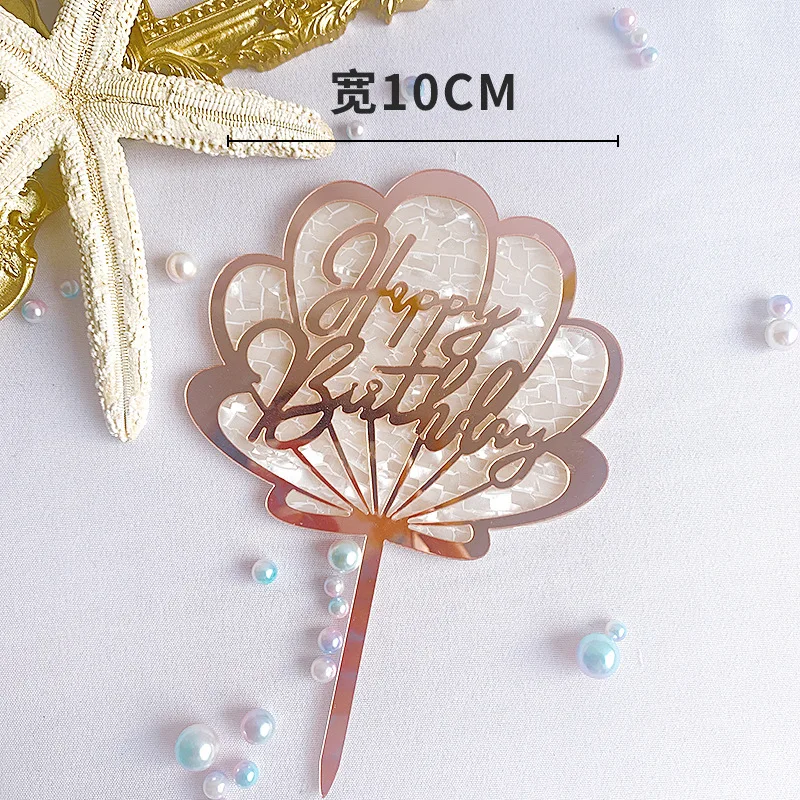 

Ocean Theme Acrylic Happy Birthday Cake Topper Gold Shell Birthday Cupcake Toppers Flags for Baby Birthday Party Cake Decoration