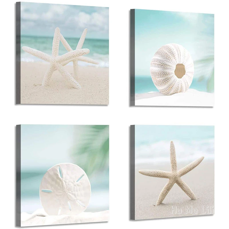 Blue Seashell Starfish Wall Art Decor Contemporary Seascape Canvas Print  Painting For Home Bathroom Decoration - AliExpress