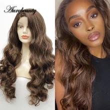 

Deep Body Wave Colored 13x4 Lace Front Wigs Dark Brown Synthetic Hair Lace Frontal Wig With Bangs Full Lolita Cosplay For Women