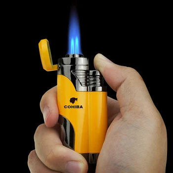 

COHIBA Cigar Lighter 2 Torch Jet Flame Refillable Lighter with Cigar Punch Smoking Tool Accessories Portable Gift