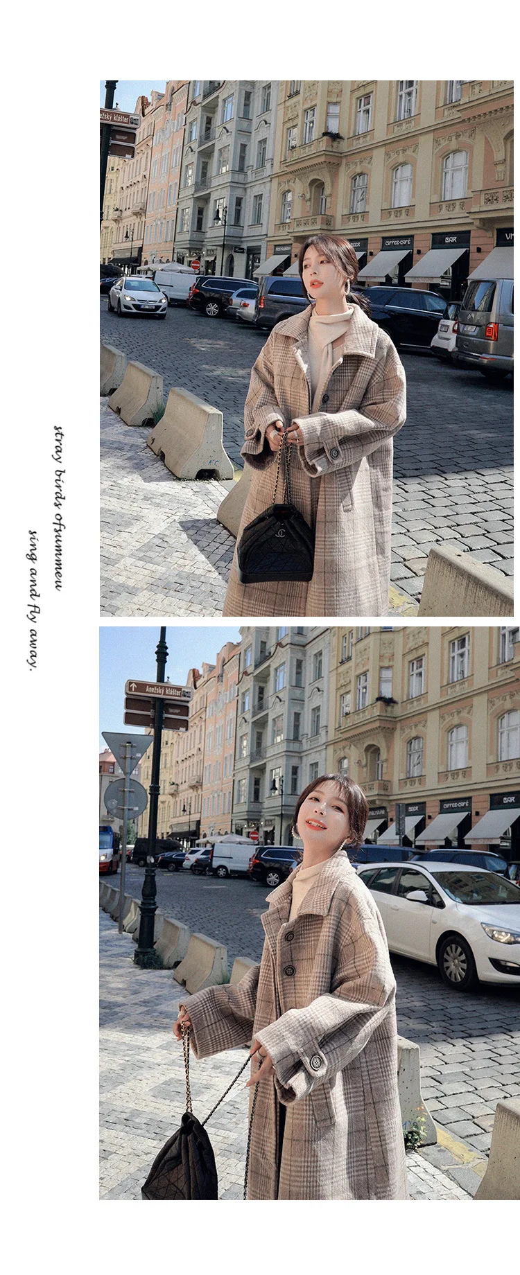 Шерстяное клетчатое пальто для фотосессии зимнее Новое Стильное женское платье ретро стиль лень однобортное длинное шерстяное пальто