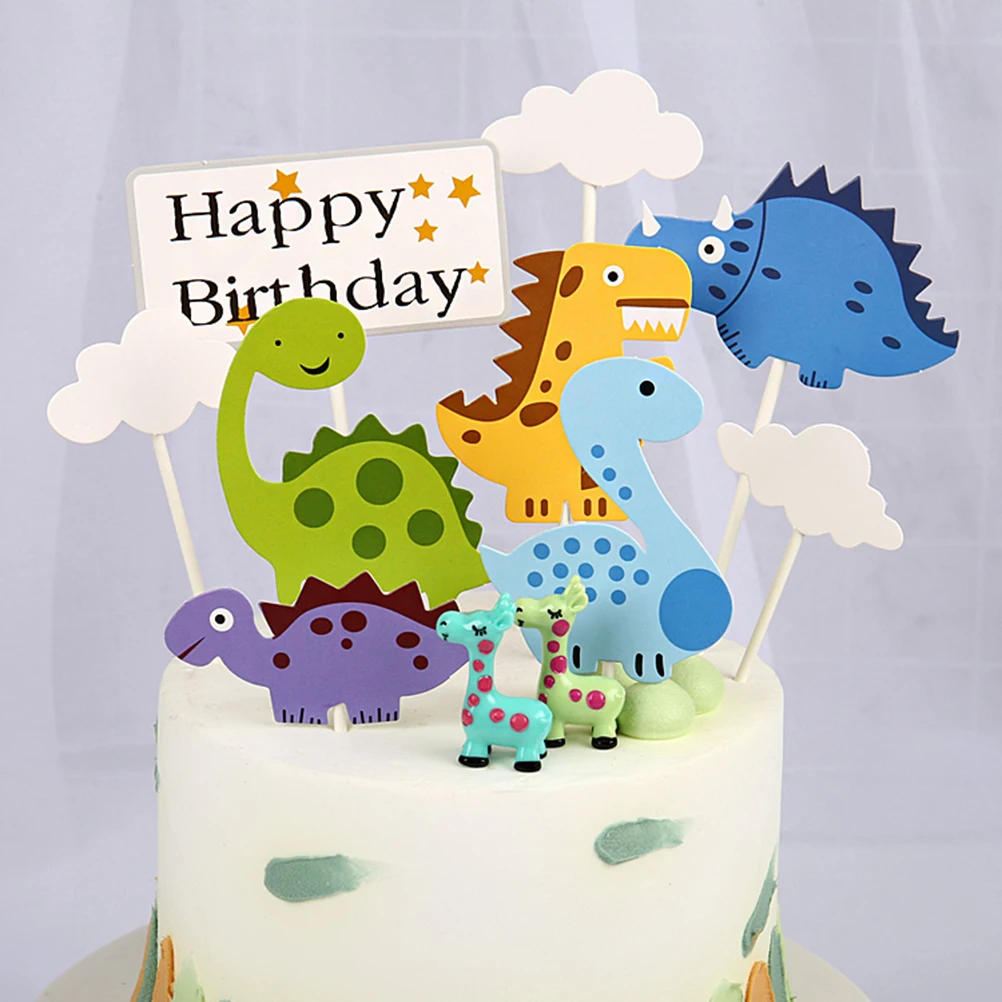 お誕生日おめでとうケーキデコレーションセット,1セット,漫画,雲,恐竜,ケーキデコレーション,カップケーキ,フードピック,キッズパーティーデコレーション|Cake  Decorating Supplies| - AliExpress