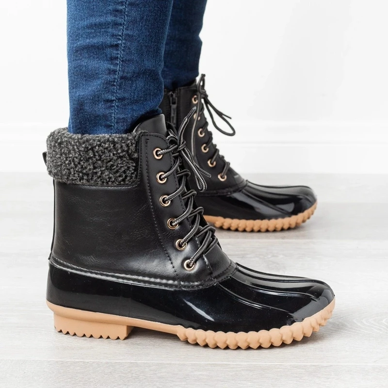 Women's Boots Lady Duck Boot With Waterproof Zipper Rubber Sole Women Rain Boots Lace Up Shoes Fur Winter Women Shoes