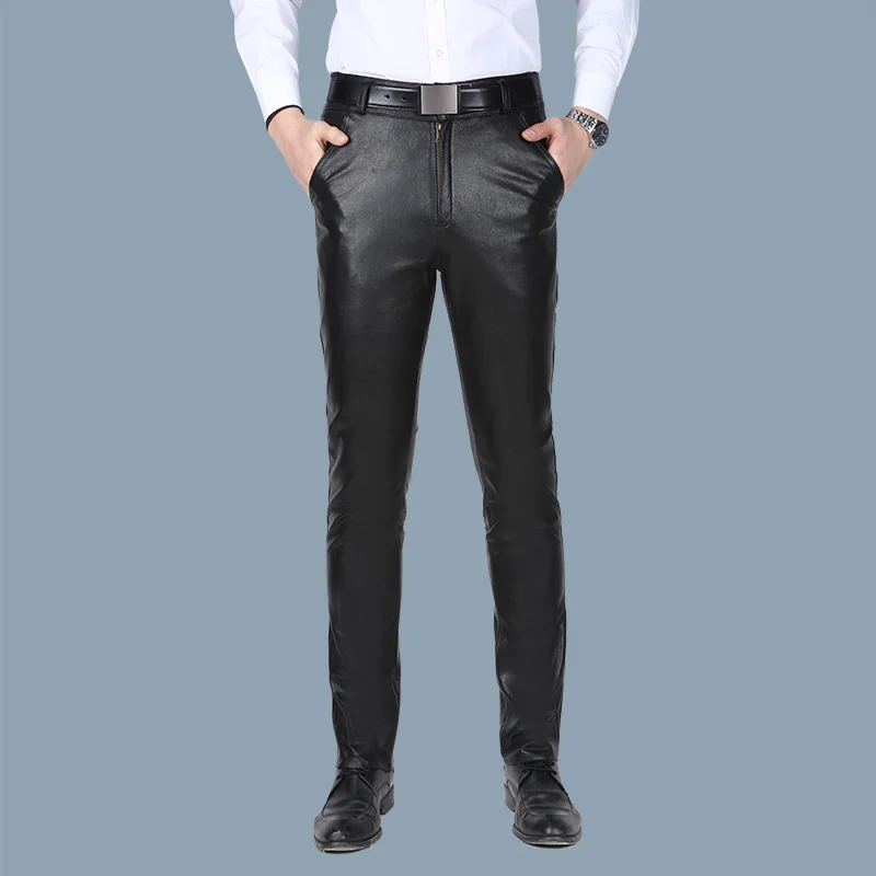 

Brand Spring Autumn Men Genuine Leather Pants Pants Smart Casual Black Vintage Male Real Sheepskin Leather Trousers Plus Size