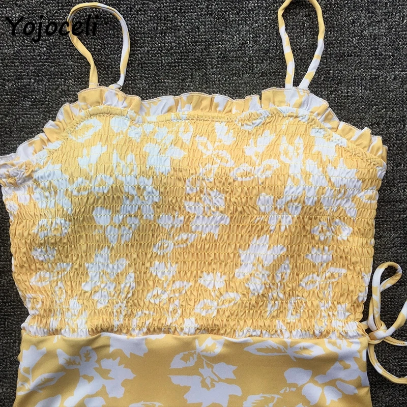 Yojoceli, летний, весенний, праздничный, цветочный принт, боди для женщин, shirred, бодикон, boho, пляжная одежда, бикини для женщин