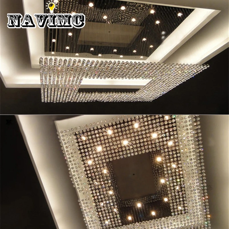 

Modern Luxury Square Crystal Stainless Steel Chandelier for Conference Room Hotel Lobby