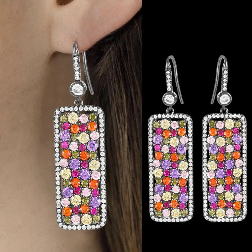 GODKI 2020 Square Charms DUBAI Bridal Earrings For Women Weeding Luxury Bagutte Cut Cubic Zircon Statement | Украшения и