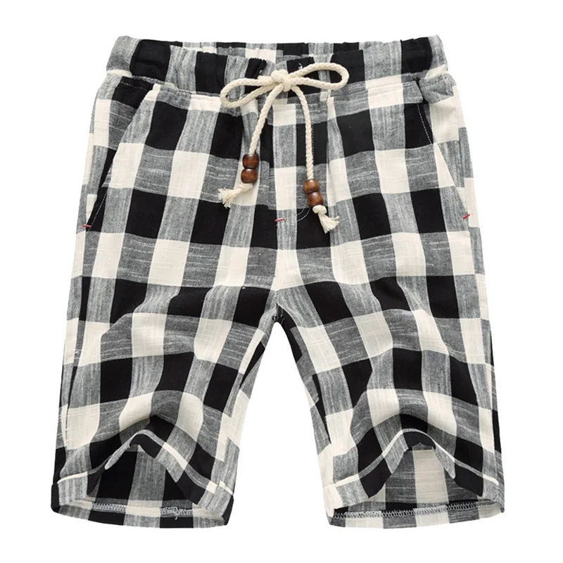 Модные милые летние стильные мужские льняные повседневные шорты, мужские клетчатые полосатые льняные хлопковые шорты, повседневные пляжные шорты для мужчин размера плюс 5XL