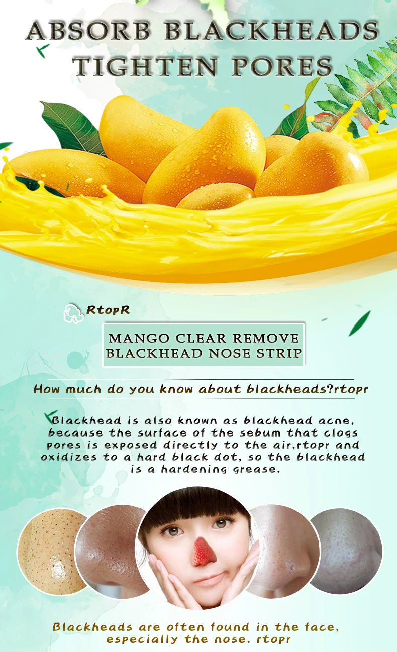 Mango Blackhead Remover Nose Mask Acne Treatment Nose Oil-control Pore Strip Mask Peel Off Mask Nose Peel Skin Care TSLM2