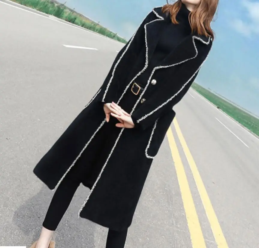 new arrival autumn winter fashion woolen coat women belted wool blends coat plus size