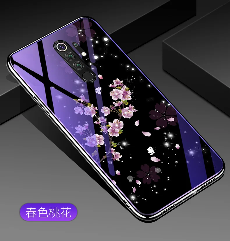 Синий свет цветок закаленное стекло чехол для Xiaomi Redmi Note 8 Pro задняя крышка для xiomi Redmi Note 8 Plus Защитные чехлы для телефона Fundas
